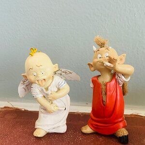 Gabriel & Lucifer try Smoking cigarettes 2 Resin Figurine Little Red Devil angel